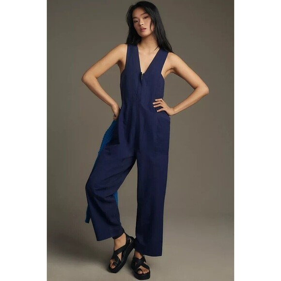 Daily Practice by Anthropologie Zip-Front Jumpsuit Cotton One-Piece L NEW 279969